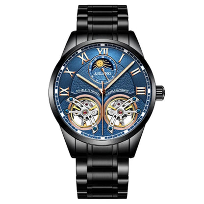 AILANG Double Tourbillon Design Business Men Mechanical Watch Fashion Leather Moon Phase Automatic Watches for Men Reloj Hombre