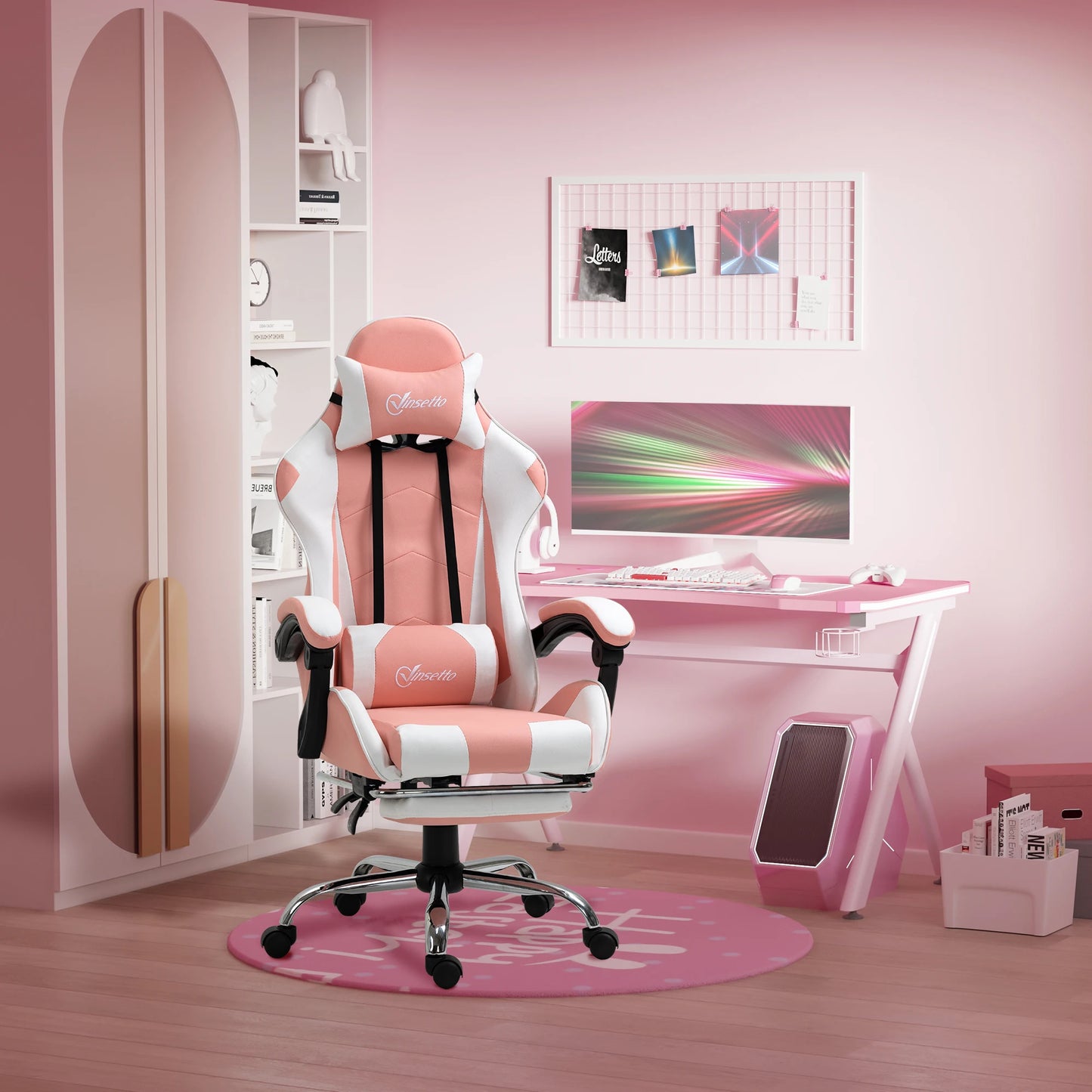Ergonomic Gaming Chair with Footrest, Massage Lumbar Support, Headrest, Adjustable Swivel Computer Office Chair for Gaming & Work
