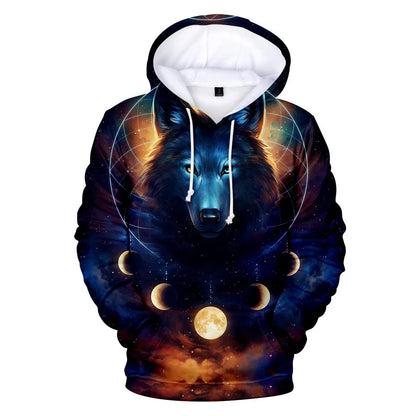 Sweatshirt com Capuz Cool Space Galaxy Wolf para Homem — Lobo Brilhante, Estilo Fashion, Pullover de Primavera e Outono