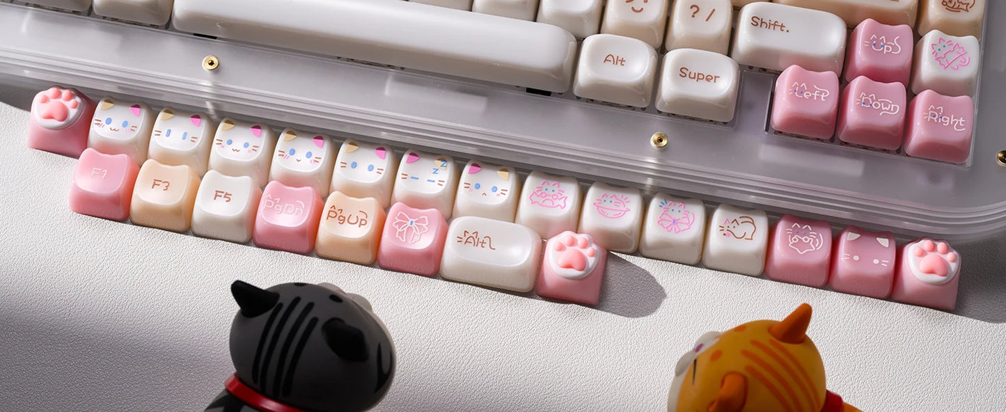 XVX 148 teclas teclas con temática de gatos perfil MAO, teclas coreanas brillantes y adorables para teclado 61 64 68 78 87 96 98 104 108