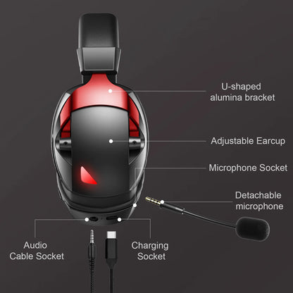 Auscultadores Gaming Sem Fios com Microfone Amovível com Cancelamento de Ruído – Sem Fios 2.4G, Bluetooth 5.3 e Auscultadores Gaming com Fio 3.5mm para PS5, PC, Xbox e Telemóvel