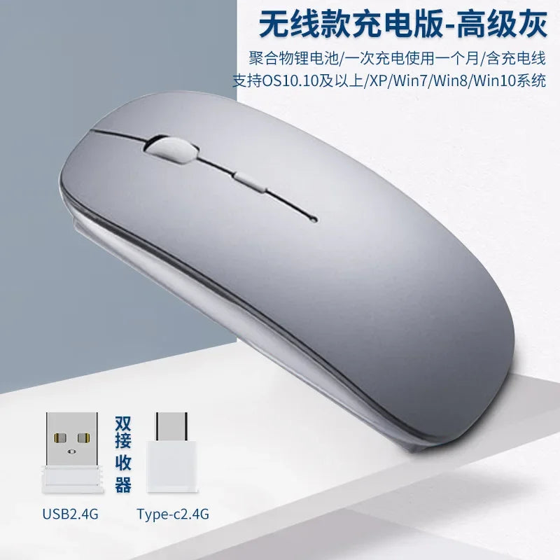 New Charging Type-C Wireless Mouse + USB Dual Receiver, Mute Ergonomic Design, 1000/1200/1600 Three-Speed DPI