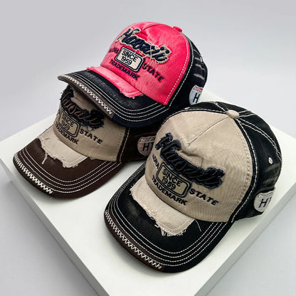 Gorras de béisbol vintage coreanas lavadas para hombre y mujer, de algodón, con cierre snapback, bordado de letras, versátiles, modernas e informales con efecto desgastado