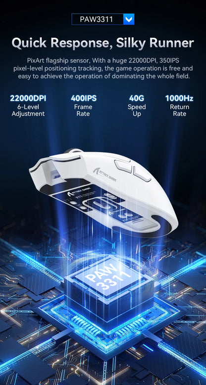 ATTACK SHARK X11 Lightweight Wireless Gaming Mouse with RGB Backlight Charging, Up to 22K DPI, PAW3311 Optical Sensor, HUYU Switch