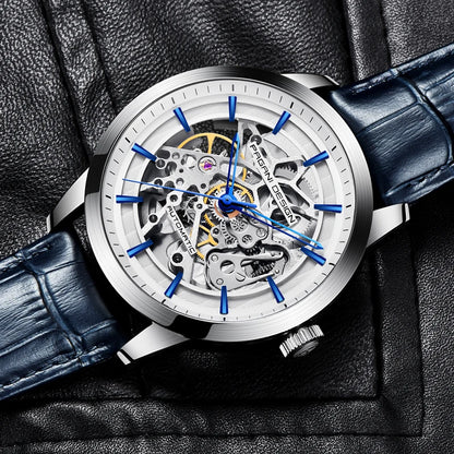 PAGANI DESIGN New Skeleton Men's Mechanical Watches Top Luxury Automatic Watch Men Blue Leather Waterproof Wrist watch Men