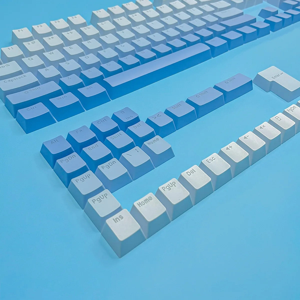 Keycap RGB gamer retroilluminati a gradiente per tastiera meccanica con switch MX, profilo OEM, PBT bianco e blu, layout ISO, tasti fai da te