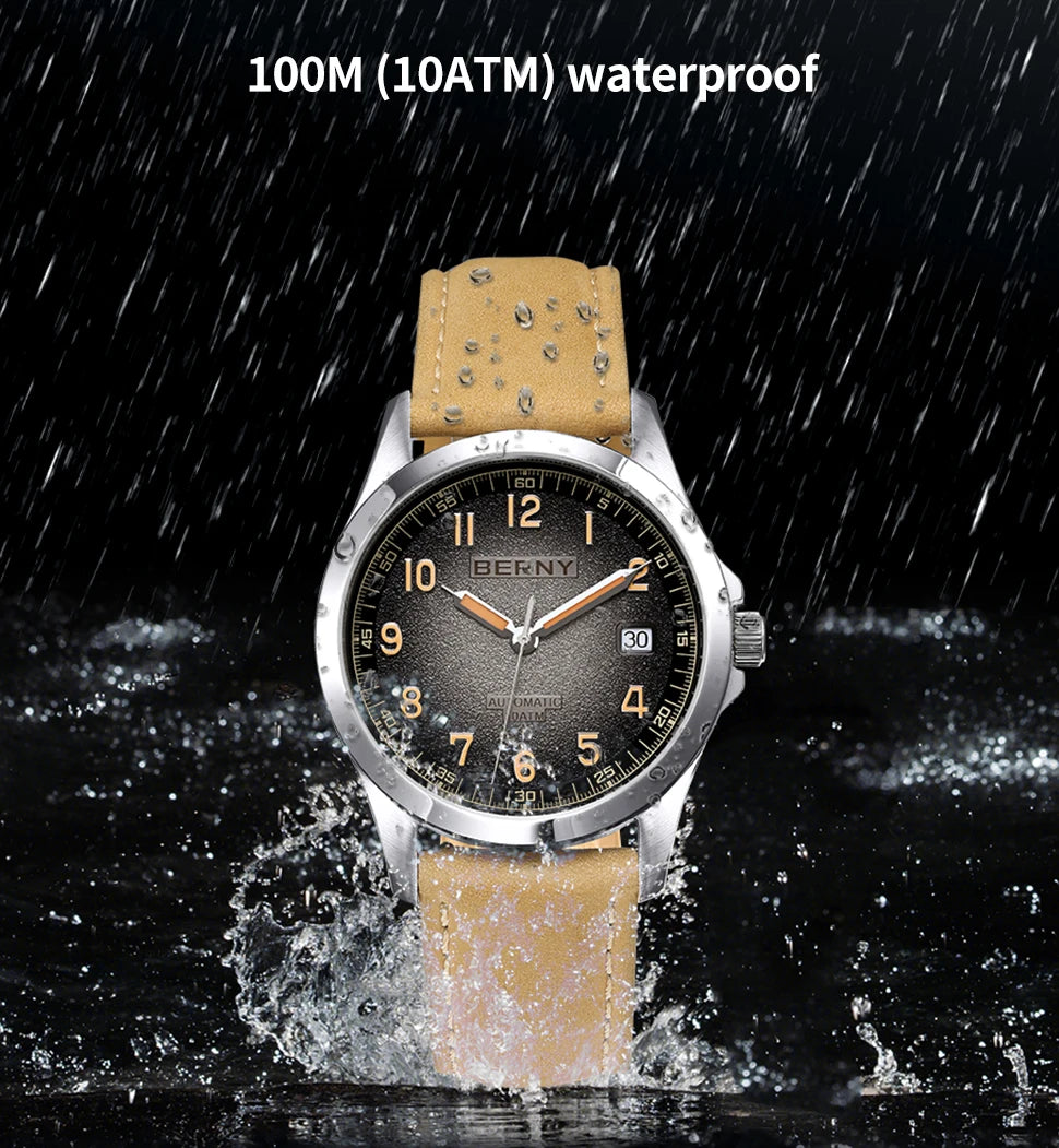 BERNY Automatic Watch Men ST2130 Luminous Mechanical Wristwatch Sapphire Waterproof 10ATM Top Brand Luxury Watch for Men