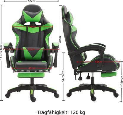 Ergonomic gaming chair, office chair, height adjustable,PU leather computer chair, with headrest and lumbar support, 360° swivel