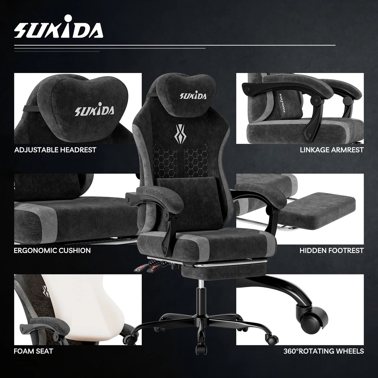 SUKIDA Gaming Chair Breathable Office Chair Office Chair Ergonomic High Quality Fabric Ergonomic PC Chair