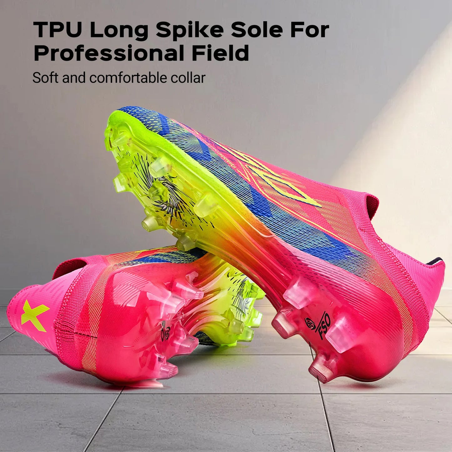 Anti-Slip AG/FG Soccer Boots, TPU Shock Absorption Sole, Durable PU Fabric Upper, Teen Boys and Girls Professional Field Sneakers