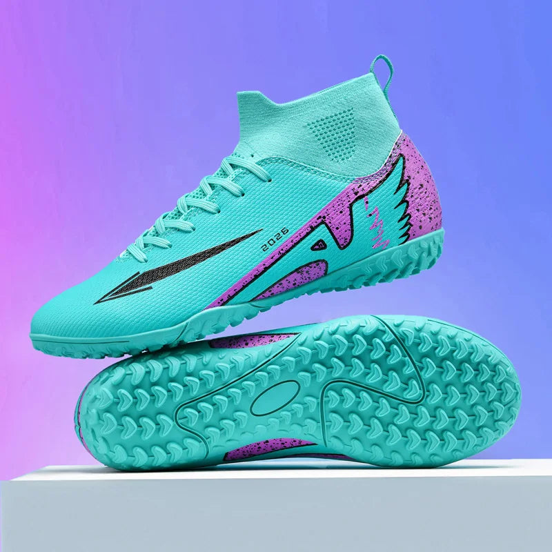 Nouvelles chaussures de football pour hommes, chaussures de soccer de haute qualité, chaussures de futsal, chaussures de sport antidérapantes à cheville haute pour l'extérieur, chaussures de sport ultra-légères antidér