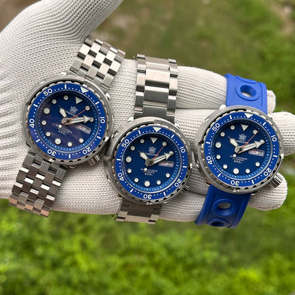 STEELDIVE SD1975W Black Dial Day and Date Function NH36 Automatic Movement 47.5mm Super Luminous 300M Waterproof Tuna Can Watch