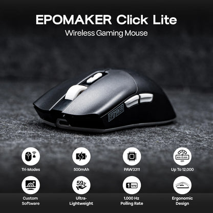 Rato Gaming sem Fios/BT/2.4GHz e com Fio EPOMAKER Click Lite, Sensor PAW3311, 800 a 24000 DPI, com Bateria de 500mAh para PC/Mac/Linux