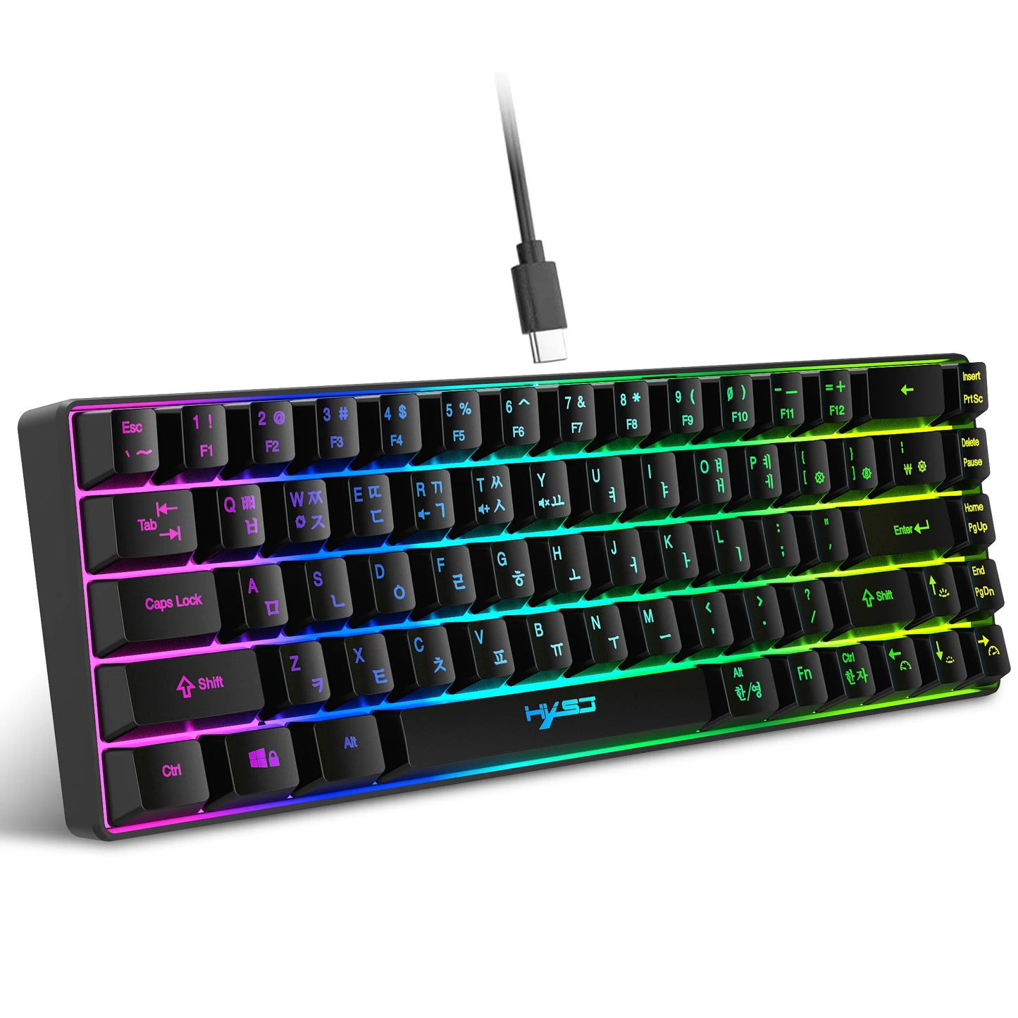 Teclado gaming coreano portátil HXSJ V200 de 68 teclas, teclado de membrana cableado para oficina con retroiluminación RGB al 65% para PC de escritorio y portátiles