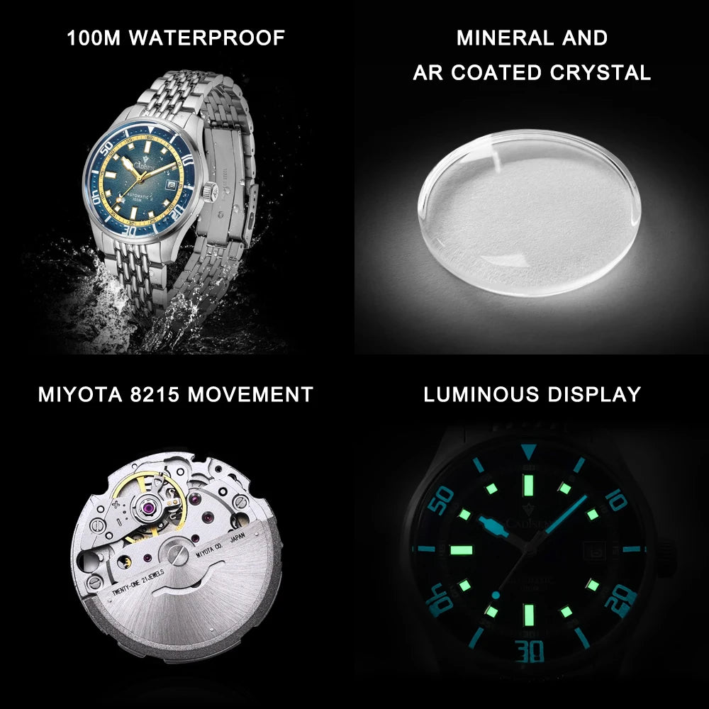 CADISEN Automatic Mechanical Watch Man Silver Business Casual Waterproof Watch Japan MIYOTA 8215 Movement Domed Glass Mens Watch