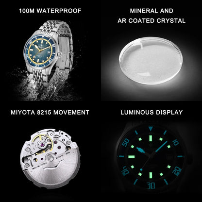 CADISEN Automatic Mechanical Watch Man Silver Business Casual Waterproof Watch Japan MIYOTA 8215 Movement Domed Glass Mens Watch