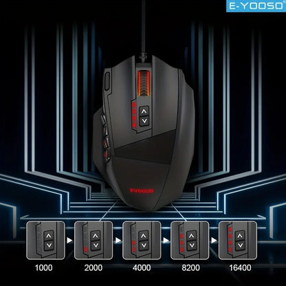 E-YOOSO RGB Wired Gaming Mouse Ergonomic Shape 16400 DPI Adjustable Mouse Support Macro Editing for Desktop PC/Laptop Office