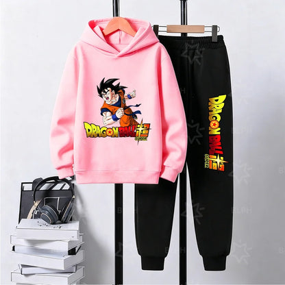 Dragon Ball Super Son Goku Printed Hooded Sweatshirt Suit Casual Loose Anime Streetwear Hoodie Pants 2 Piece Set for Men Boys
