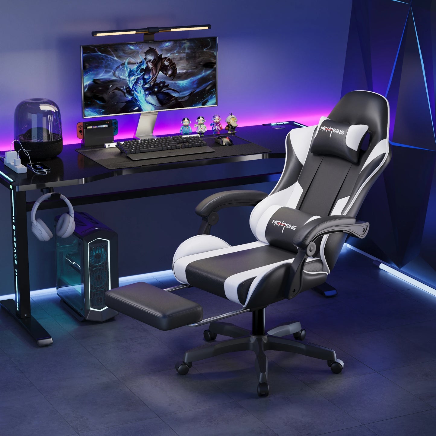 Sedia gaming e-sport ergonomica dal design moderno, con rotazione girevole, ruote e stile avvolgente, per ufficio, casa e postazione computer