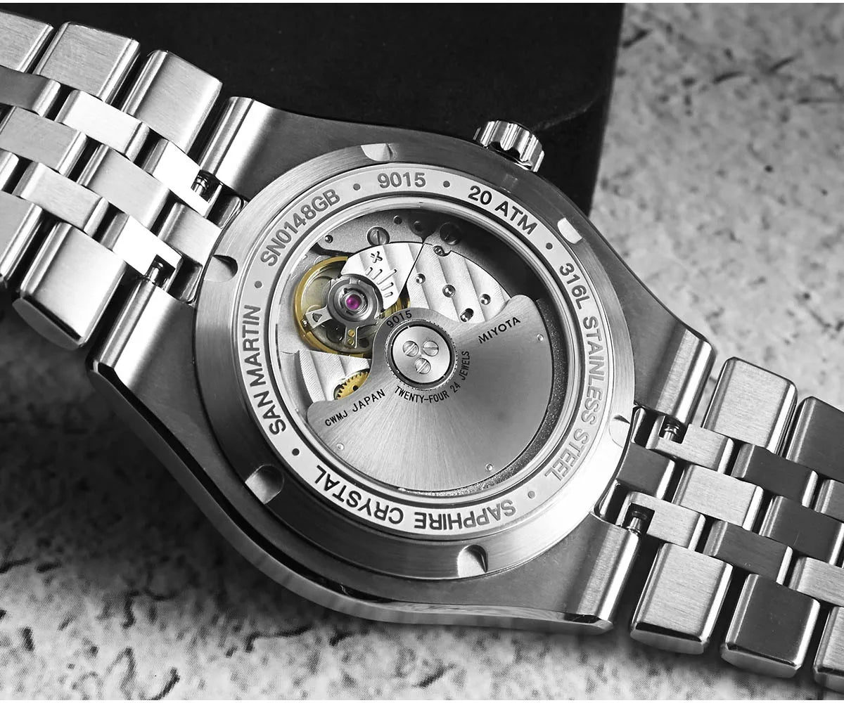 Orologio subacqueo di lusso da uomo San Martin 40mm, Miyota 9015, quadrante smaltato sunburst, automatico meccanico, impermeabile 200m, SN0148