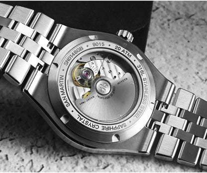 Orologio subacqueo di lusso da uomo San Martin 40mm, Miyota 9015, quadrante smaltato sunburst, automatico meccanico, impermeabile 200m, SN0148