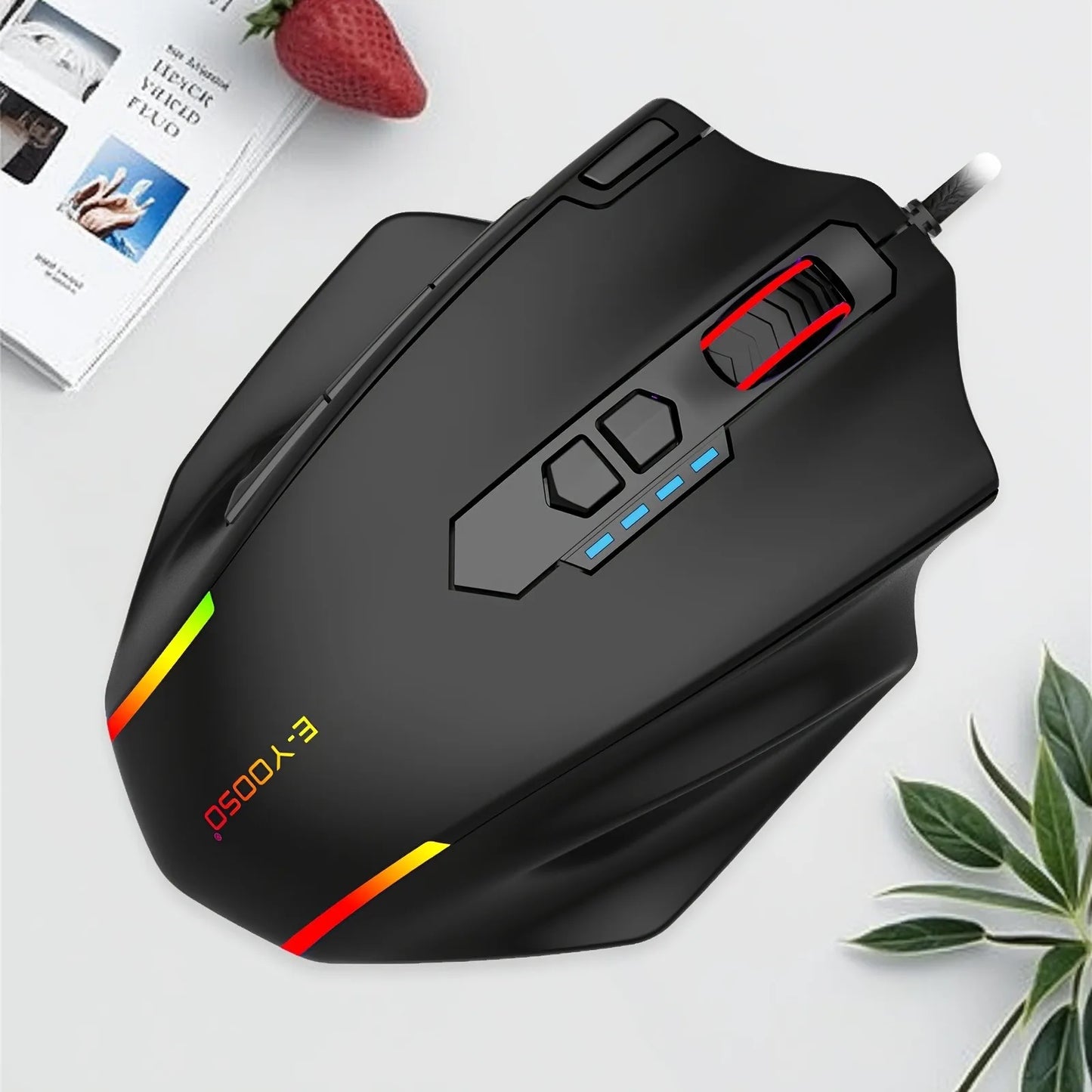 Ratón con cable E-YOOSO X-41PRO, ratón gaming grande con retroiluminación RGB, 11 botones laterales programables, compatible con ordenador, PC, portátil y Mac