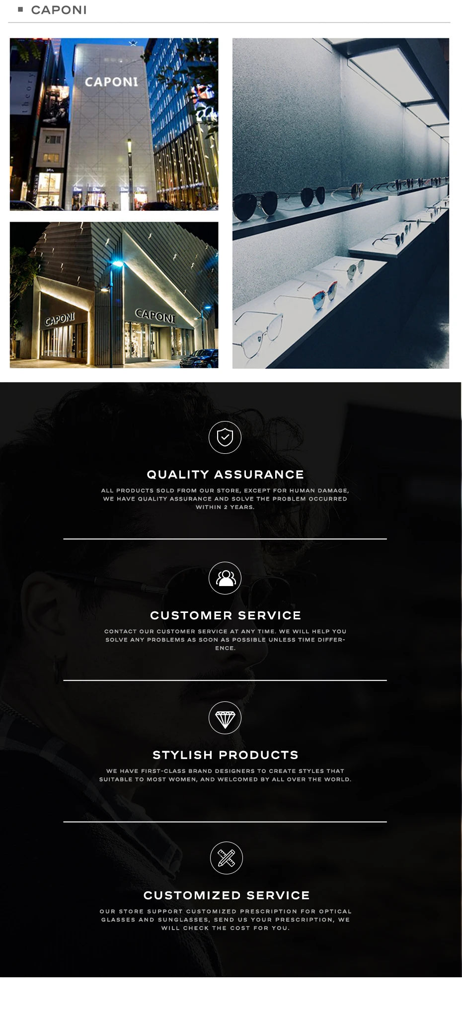 CAPONI Men's Sunglasses Polarized Classic Design Eyewear Protect Eyes Black Shades For Male Outdoor Driving Sun Glasses CP6199