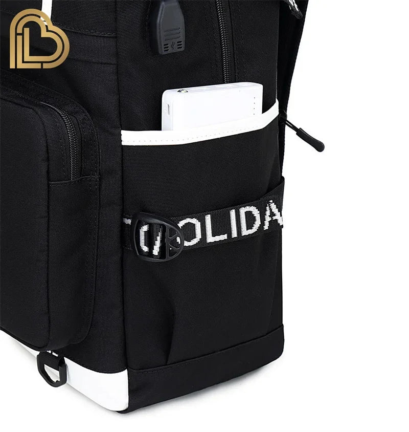 Mochila Red Jade F-Fortnited Battle Royale com carregamento USB, figuras anime e compartimento para material escolar para estudantes