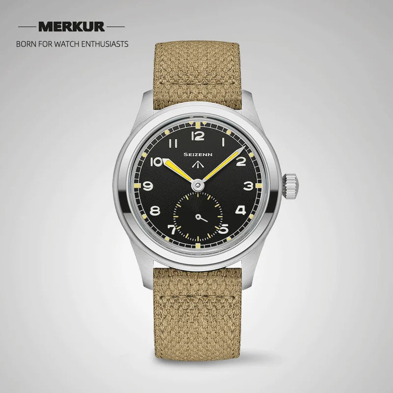 Classic Retro Arrow Pilot Watch Male Mens WWII 12 Mechanical Satch Manual Hand Wind Luminous Stain Steel Merkur 38mm Case