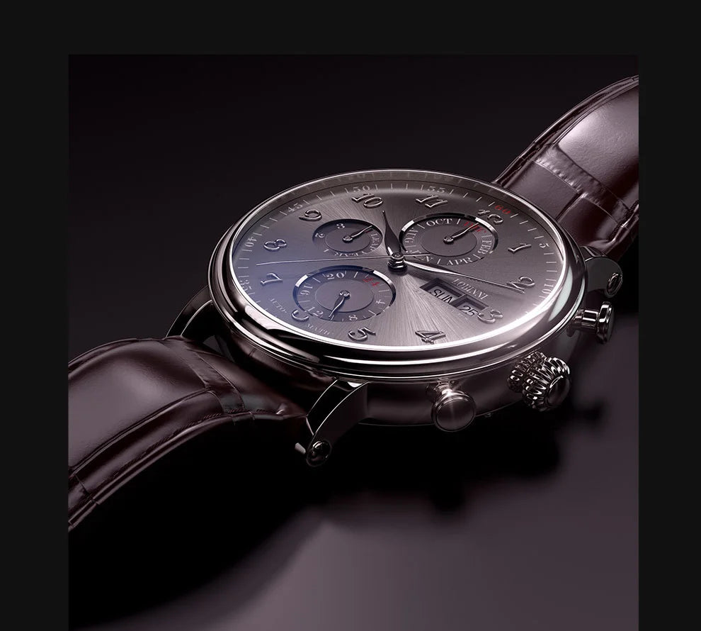 Reloj de lujo suizo LOBINNI para hombre, mecánico automático con calendario perpetuo, cristal de zafiro y multifunción L13019-8
