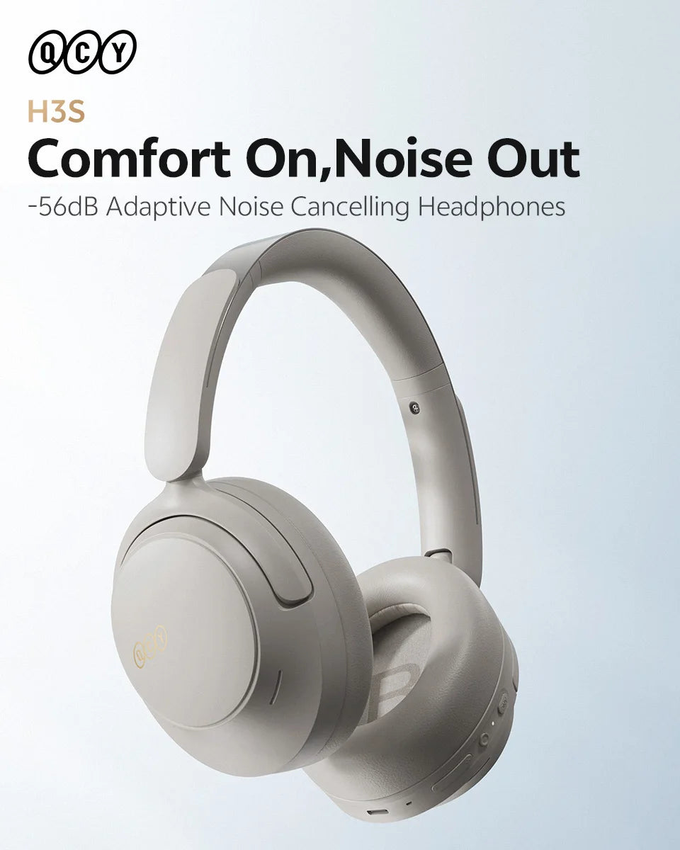 Auscultadores Over-Ear QCY H3S ANC Bluetooth 6.0 – Áudio Espacial Hi-Res LDAC, Cancelamento de Ruído Adaptativo -56dB, Auscultadores Sem Fios
