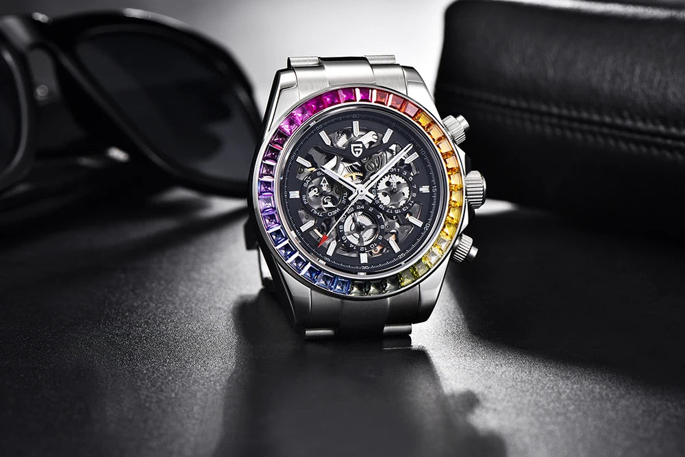 PAGANI DESIGN Orologio meccanico automatico da uomo in acciaio inossidabile, impermeabile 10Bar, sportivo, di lusso casual per uomo