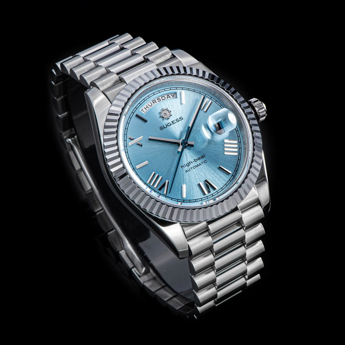 Sugess 40mm Men's Watches Automatic Date Mechanical Day Wristwatch Peacock SL3034 Movement Sapphire Waterproof Luxury Retro New