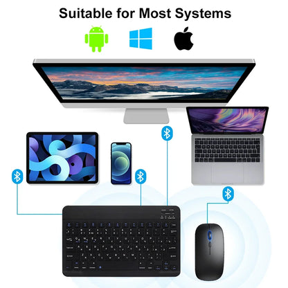 Spanish Russian Arabic Korean Portable 10 Inch Wireless Keyboard and Keyboard Set for iPad Samsung Tablet Laptop iOS Android