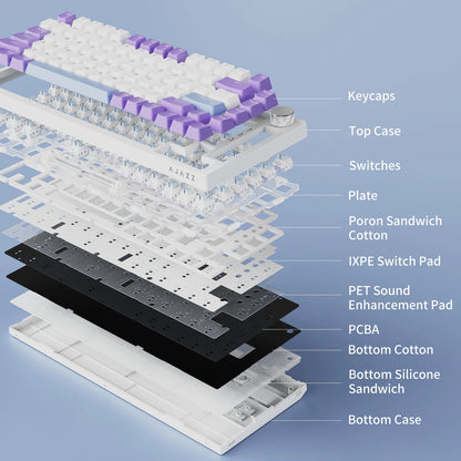AJAZZ AK820 75% Wired Mechanical Keyboard: Hot‑Swappable, RGB/White/Ice‑Blue Backlit, Volume Knob Control | For Office & Gaming