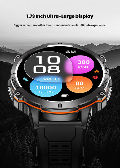 2026 Novo Smartwatch Militar TANK X3 para Homem, Bateria 1000mAh, 10ATM À Prova de Água para Natação, Percurso GPS, Ecrã AMOLED HD de 1.75", Chamadas e Desporto