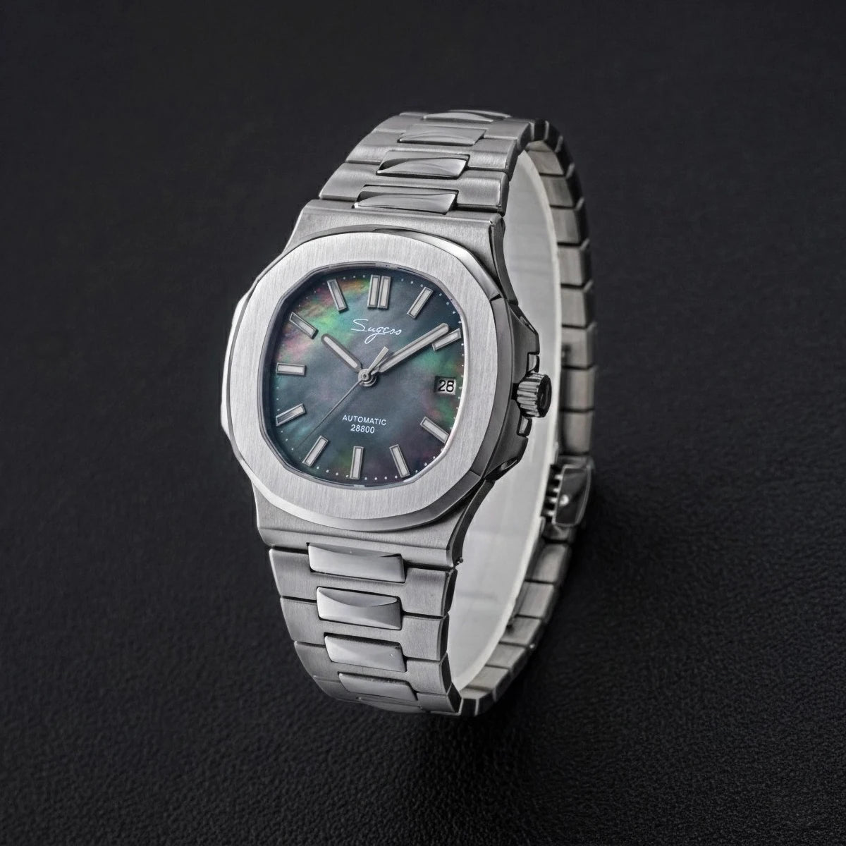 Sugess Man Watch Automatic Mechanical Wristwatches Miyota 9015 Movement MOP Dial Luminous Waterproof 5bar Bracelet Luxury S466