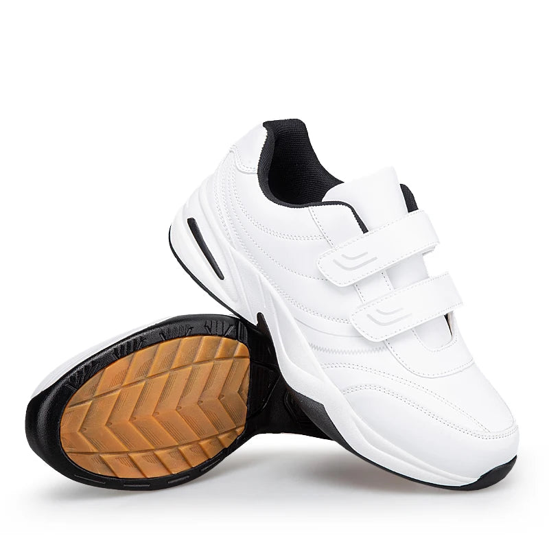 Men's Adjustable Hook and Loop Leather Sneakers Casual Sports Shoes White Sneakers Masculino Zapatillas Deportivas Tennis