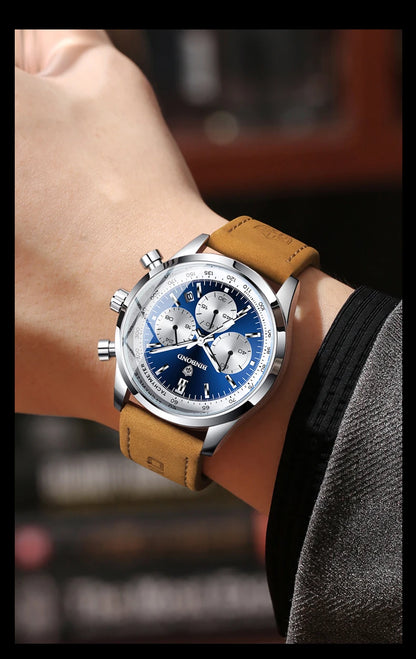 Tvirtas ir tikslus „BINBOND“ kvarcinis chronografas vyrams, prabangus, su automatine datos rodymo funkcija, šviečiantis ir atsparus vandeniui, kasdienio stiliaus.