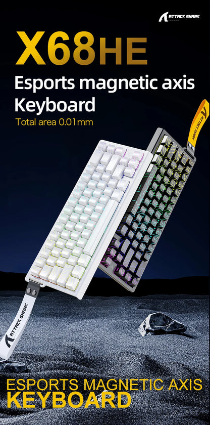 Teclado mecânico magnético ATTACK SHARK X68HE X68Pro He para gaming profissional, acionamento rápido de 0.01mm, 8000Hz, SOCD/Rs, 0.125ms, taxa de 128K