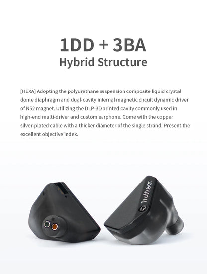 Auscultadores com Fio Híbridos Truthear HEXA 1DD+3BA – Auriculares In-Ear Monitor IEM de Alta Fidelidade com Cabo Banhado a Prata 0.78 2Pin