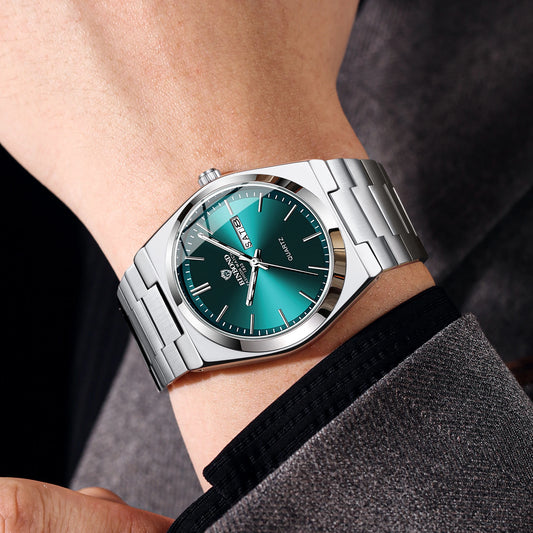 Reloj de pulsera de cuarzo de lujo BINBOND, luminiscente, resistente al agua, con indicación del día de la semana y fecha automática, correa de acero, estilo ejecutivo, deportivo, moderno y desenfadado.