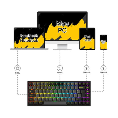 Akko 3084B Plus Black & Gold 75% ISO-DE Layout Mechanical Gaming Keyboard Hot-Swappable Multi-Modes 2.4GHz / USB Type-C / BT 5.0