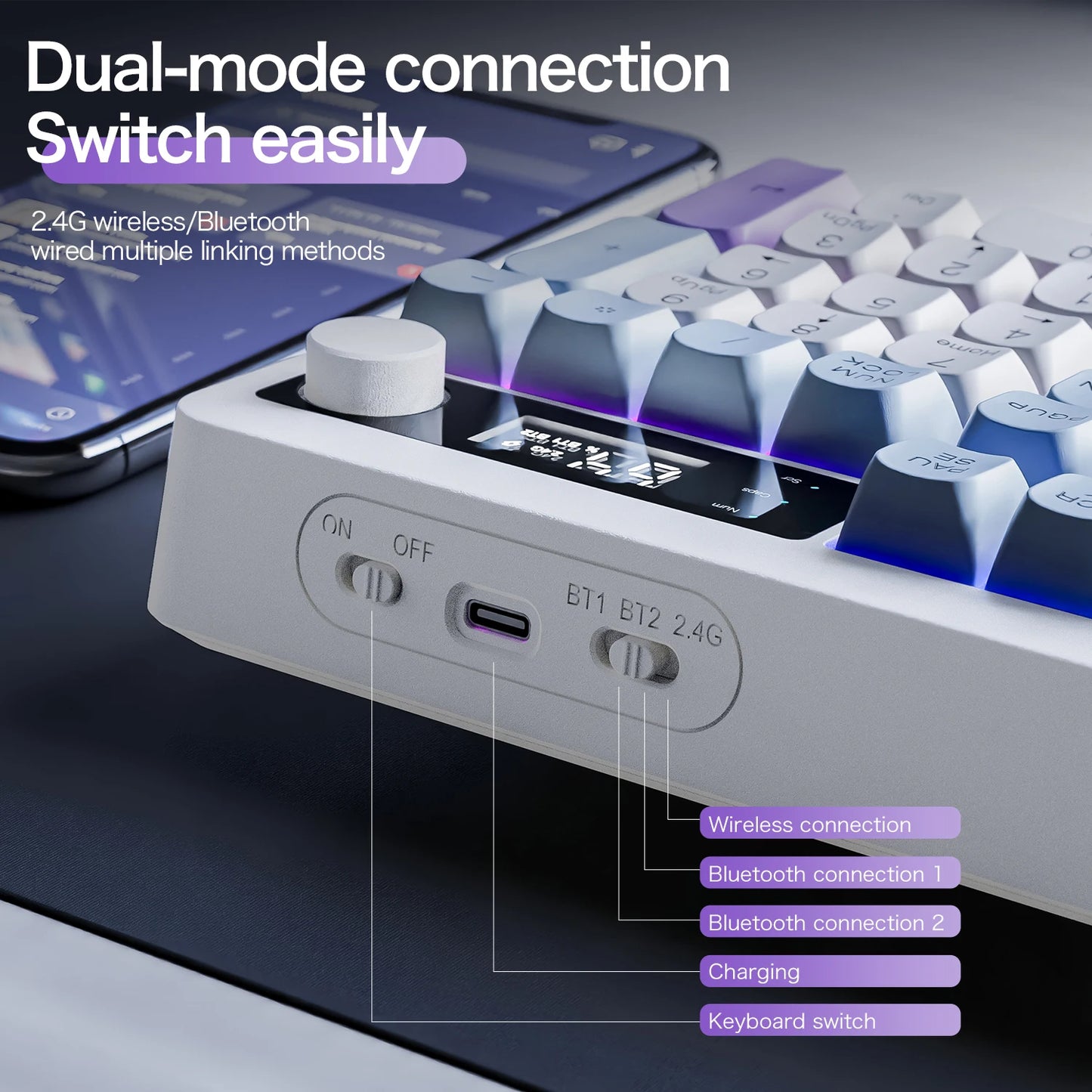 Teclado XUNFOX TK100 inalámbrico 2.4 Bluetooth de doble modo para gaming, silencioso, oficina y portátil, universal