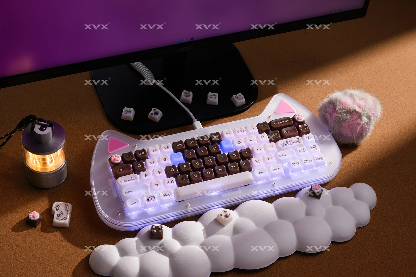 XVX 148 teclas teclas con temática de gatos perfil MAO, teclas coreanas brillantes y adorables para teclado 61 64 68 78 87 96 98 104 108