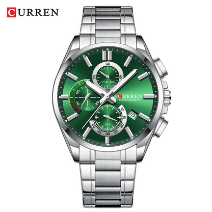 Montre homme CURREN, marque de luxe, originale, étanche, en acier inoxydable, chronographe, phase de lune, date, cadran rotatif