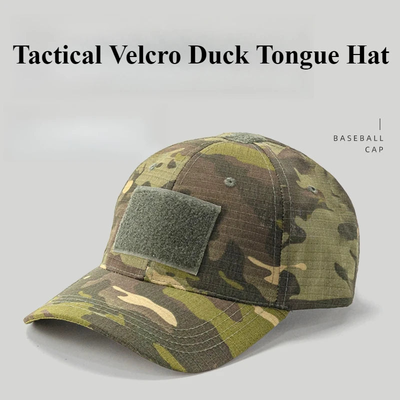 Spring Camo Baseball Cap - Tactical Military Snapback with Hook & Loop Patch Unisex Breathable Sun Hat Outdoor UV Protection