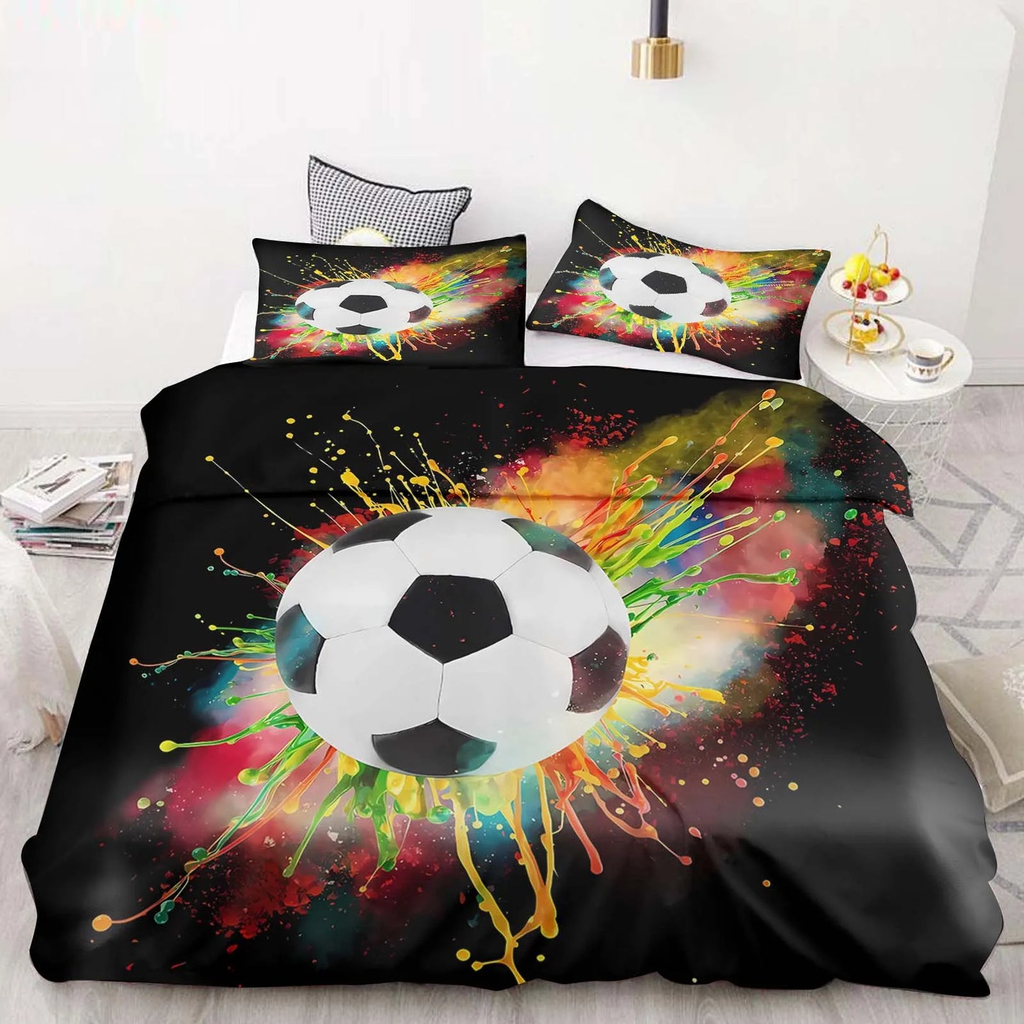 Football Duvet Cover Set Comforter Bedding 3D Children’s Bedding Set 3-Piece 1 Quilt Cover King Size