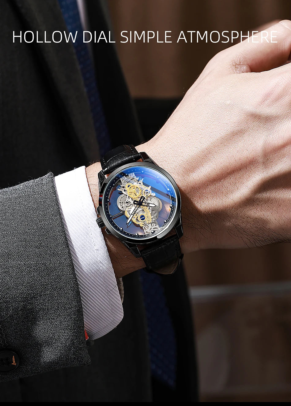 TPW Men’s Luxury Black & Gold Skeleton Quartz Watch Fashion Wristwatch