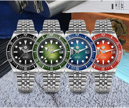 Orologio subacqueo di lusso da uomo San Martin 40mm, Miyota 9015, quadrante smaltato sunburst, automatico meccanico, impermeabile 200m, SN0148